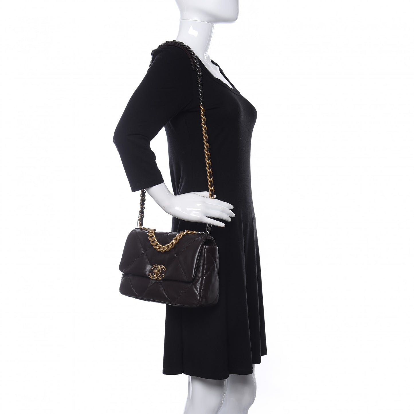 Lambskin Quilted Medium Chanel 19 Flap Dark Brown
