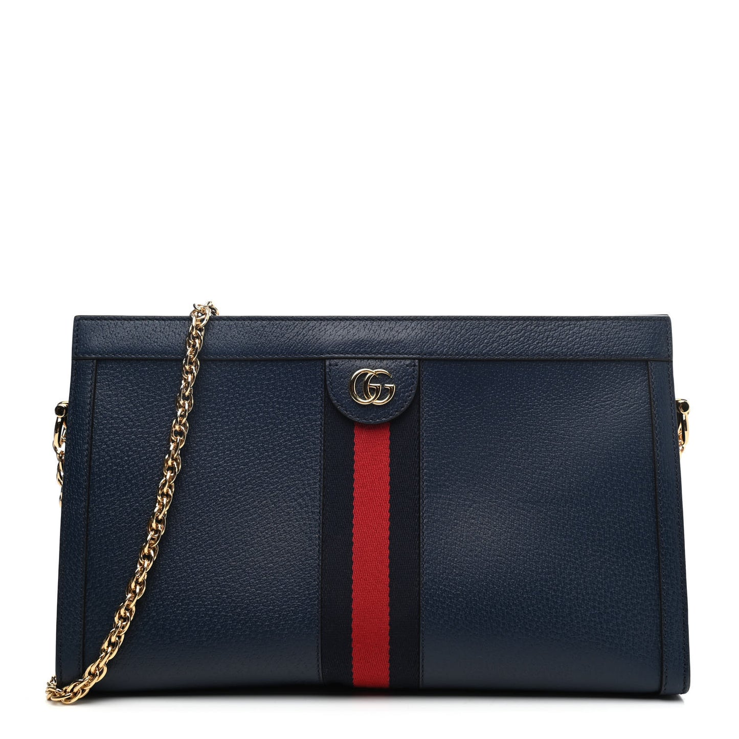 Textured Calfskin Web Medium Ophidia Chain Shoulder Bag Blue Agata