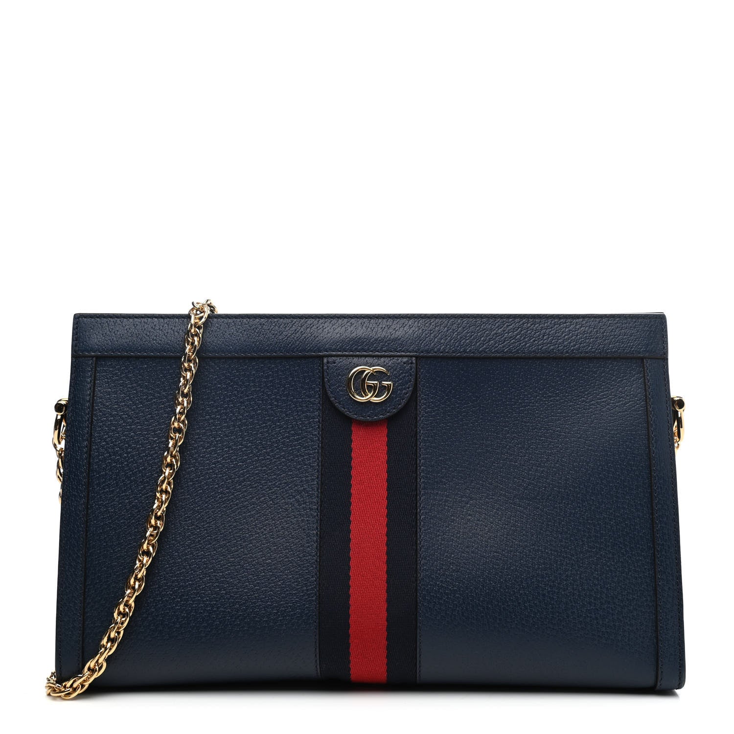 Gucci Textured Calfskin Web Medium Ophidia Chain Shoulder Bag Blue Agata 1 of 4