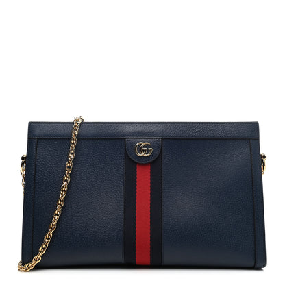 Gucci Textured Calfskin Web Medium Ophidia Chain Shoulder Bag Blue Agata 1 of 4