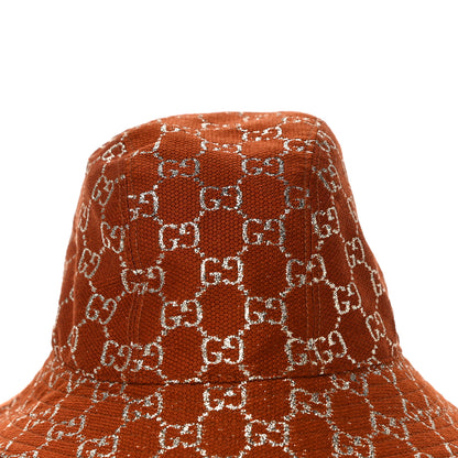 Gucci Canvas Lame GG Monogram Bucket Hat L Burnt Orange Silver 2 of 8