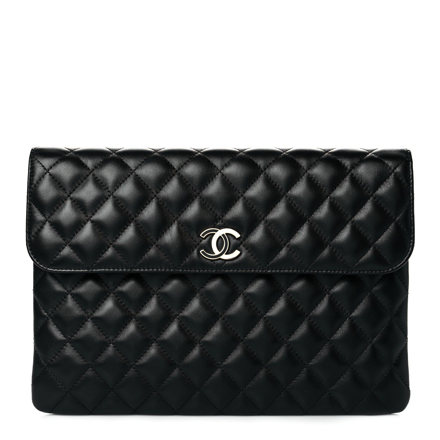 Chanel Lambskin Enamel Quilted Document Portfolio Holder Black 1 of 9