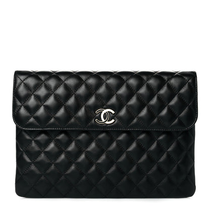 Chanel Lambskin Enamel Quilted Document Portfolio Holder Black 1 of 9