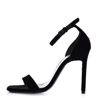 Saint Laurent Velvet Amber 105 Ankle Strap Sandals 37 Black 1 of 7