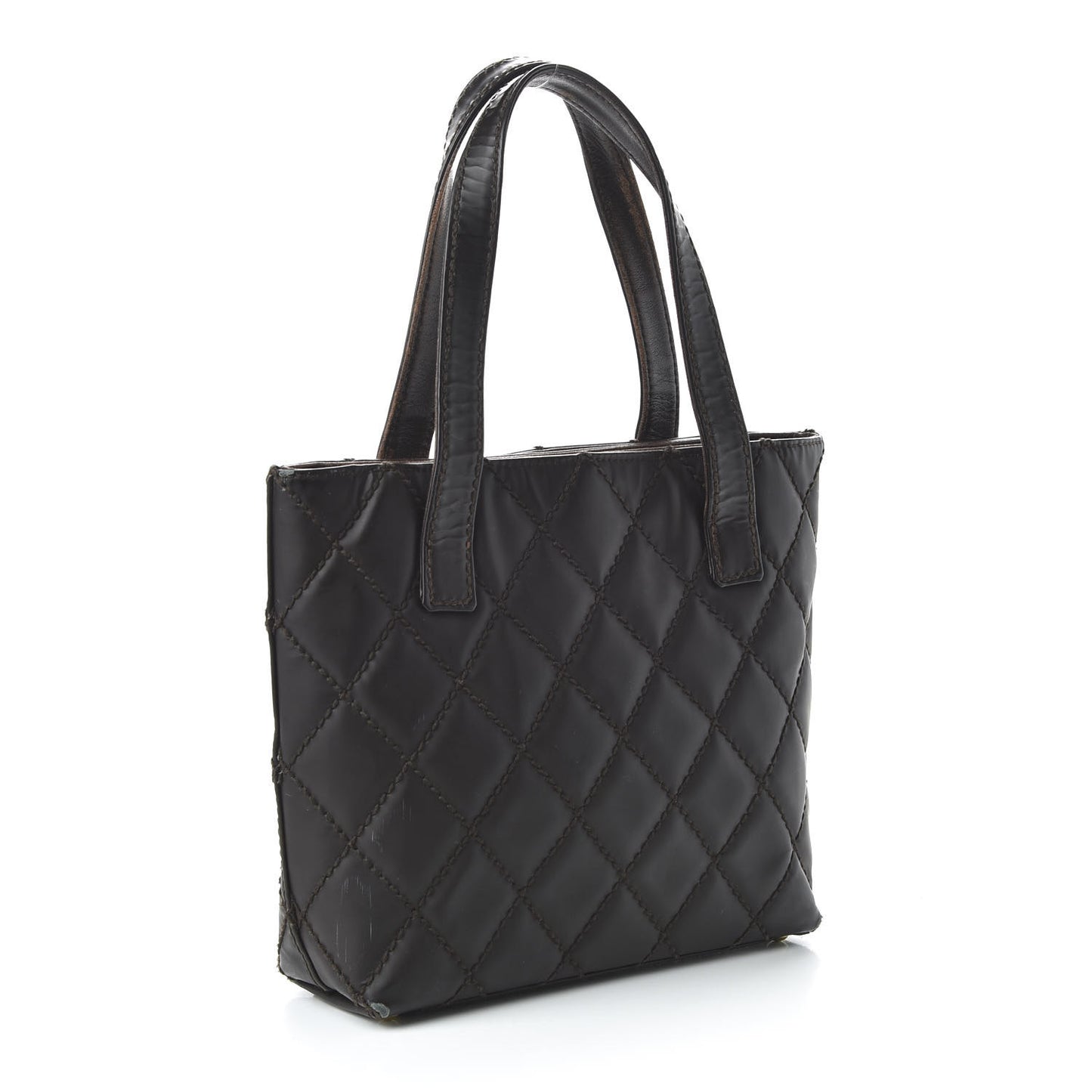 Glazed Calfskin Quilted Tote Brown