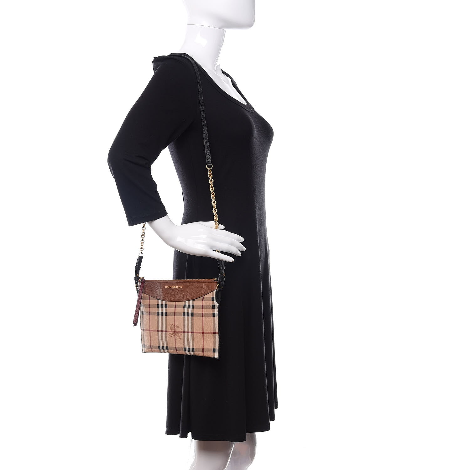 Burberry Haymarket Check Peyton Crossbody Clutch Bag Toffee 2 of 8