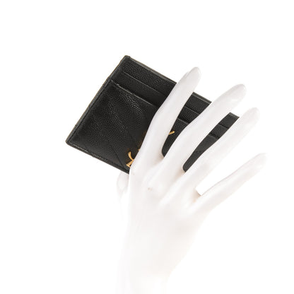 Saint Laurent Grain De Poudre Matelasse Chevron Monogram Credit Card Case Black 2 of 6