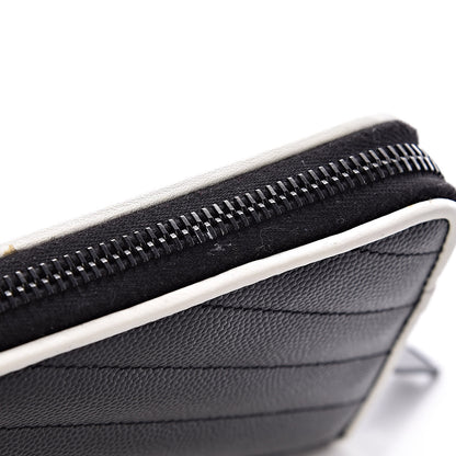 Saint Laurent Grain De Poudre Matelasse Chevron Monogram Zip Around Wallet Black Dove White 7 of 9
