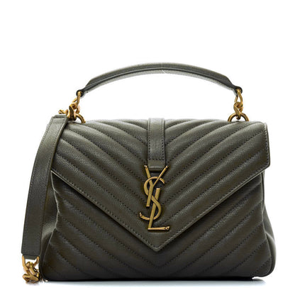 Saint Laurent Sheepskin Matelasse Chevron Monogram Medium College Bag Military Olive 1 of 14