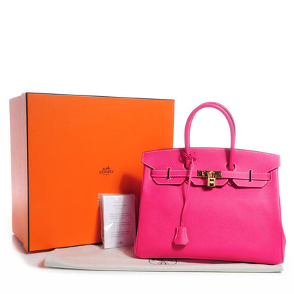 Hermes Epsom Bi-Color Horseshoe Candy Birkin 35 Rose Tyrien and Vert Anis 11 of 11