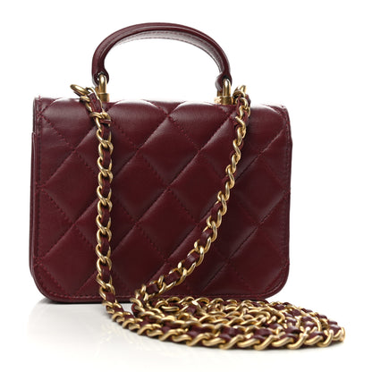 Chanel Lambskin Quilted Top Handle Flap Coin Purse With Chain Burgundy 3 of 12