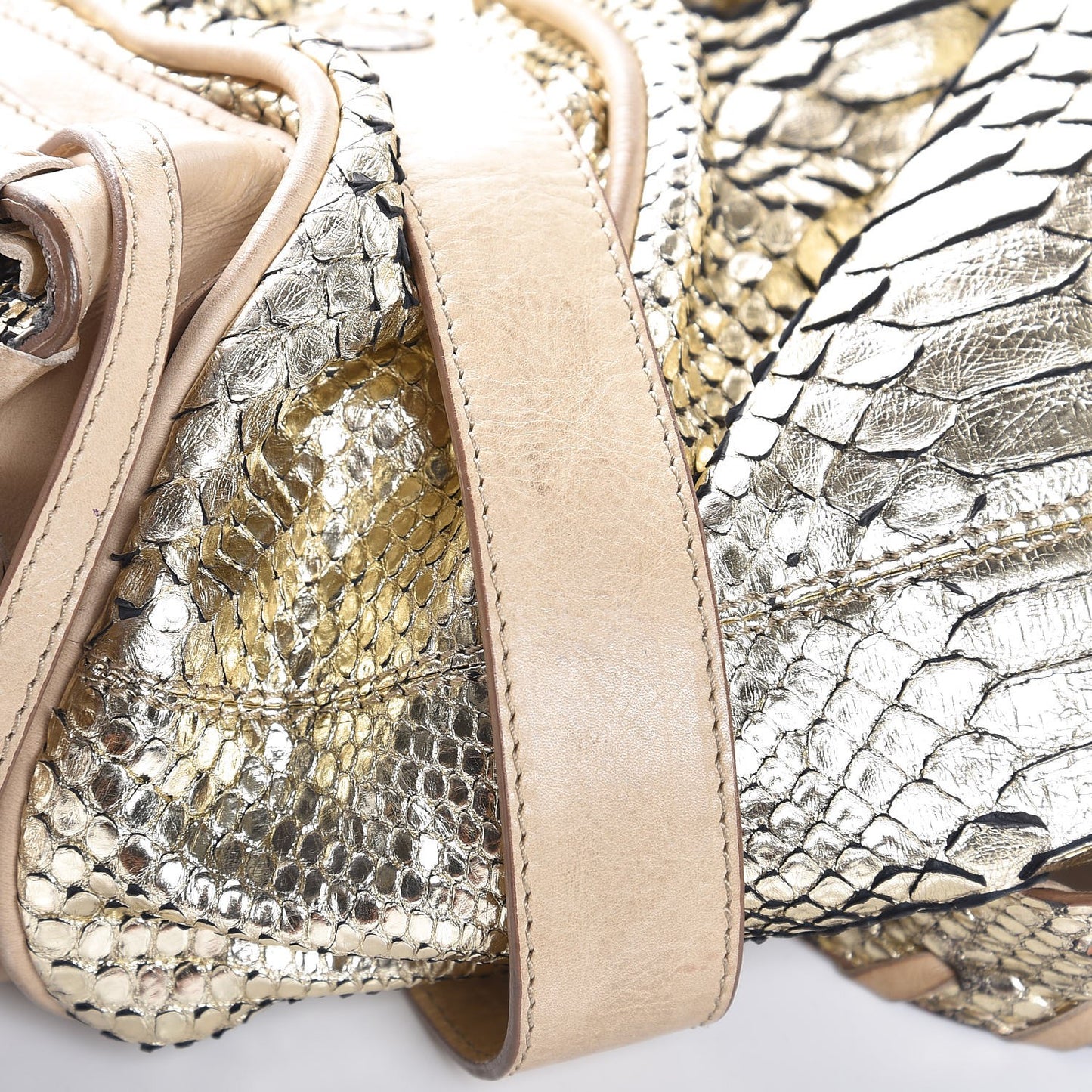 Metallic Python Calfskin Silverado Shoulder Bag Silver Beige