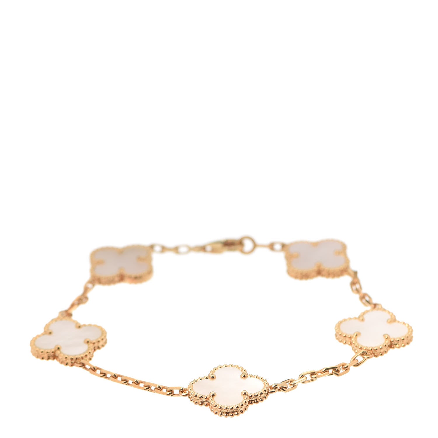 Van Cleef & Arpels 18K Yellow Gold Mother of Pearl 5 Motifs Vintage Alhambra Bracelet 1 of 8
