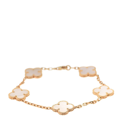 Van Cleef & Arpels 18K Yellow Gold Mother of Pearl 5 Motifs Vintage Alhambra Bracelet 1 of 8