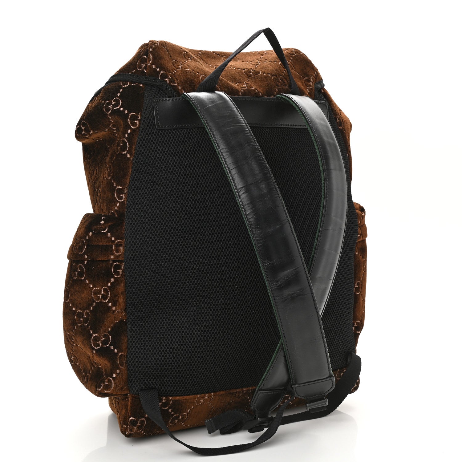 Gucci Velvet GG Monogram Web Medium Double Buckle Backpack Brown Black 3 of 9