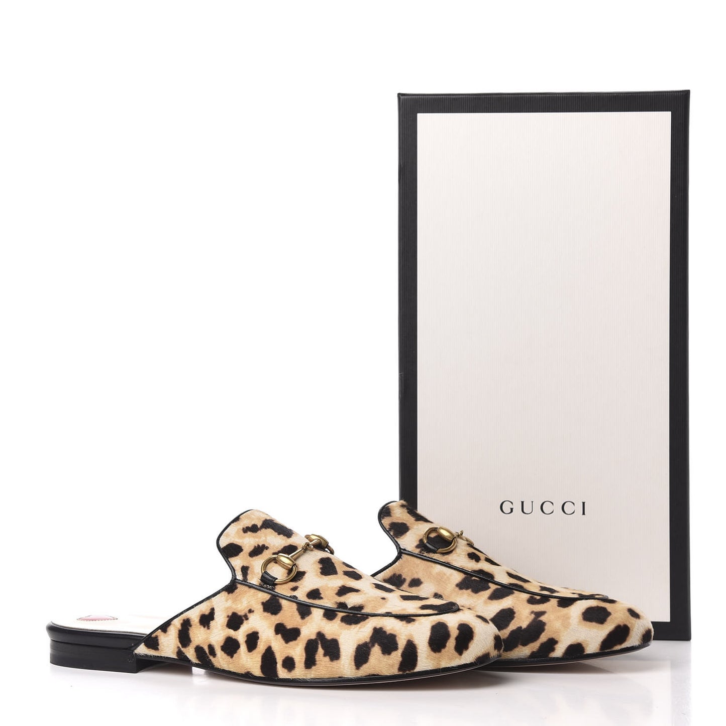 Calf Hair Leopard Print Womens Princetown Slippers 38.5 Naturale Black