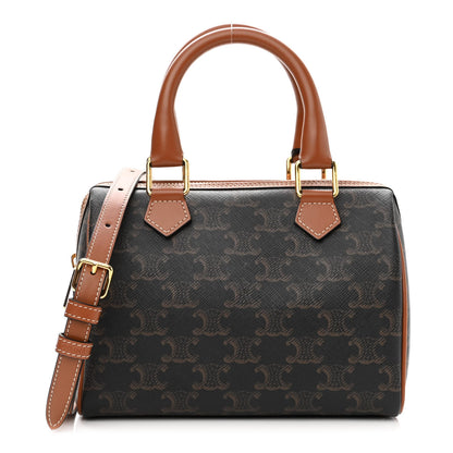 Celine Triomphe Canvas Calfskin Small Boston Bag Tan 1 of 9