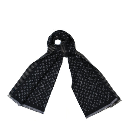 Louis Vuitton Wool Silk Monogram Lines Scarf Black Gris 1 of 4