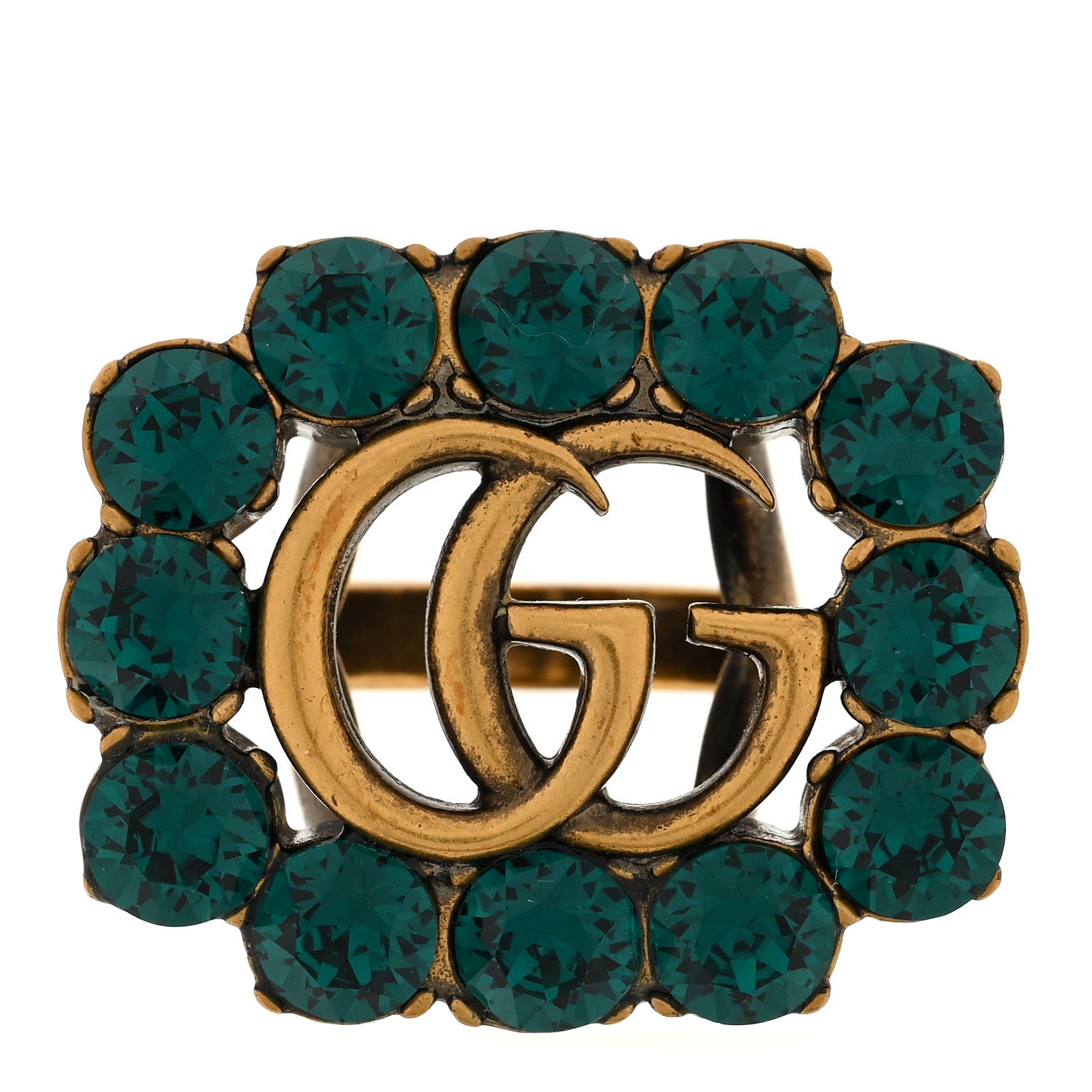 Gucci Metal Crystal Double G Ring S 55/7.25 Aged Gold 1 of 5