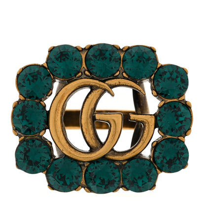 Gucci Metal Crystal Double G Ring S 55/7.25 Aged Gold 1 of 5