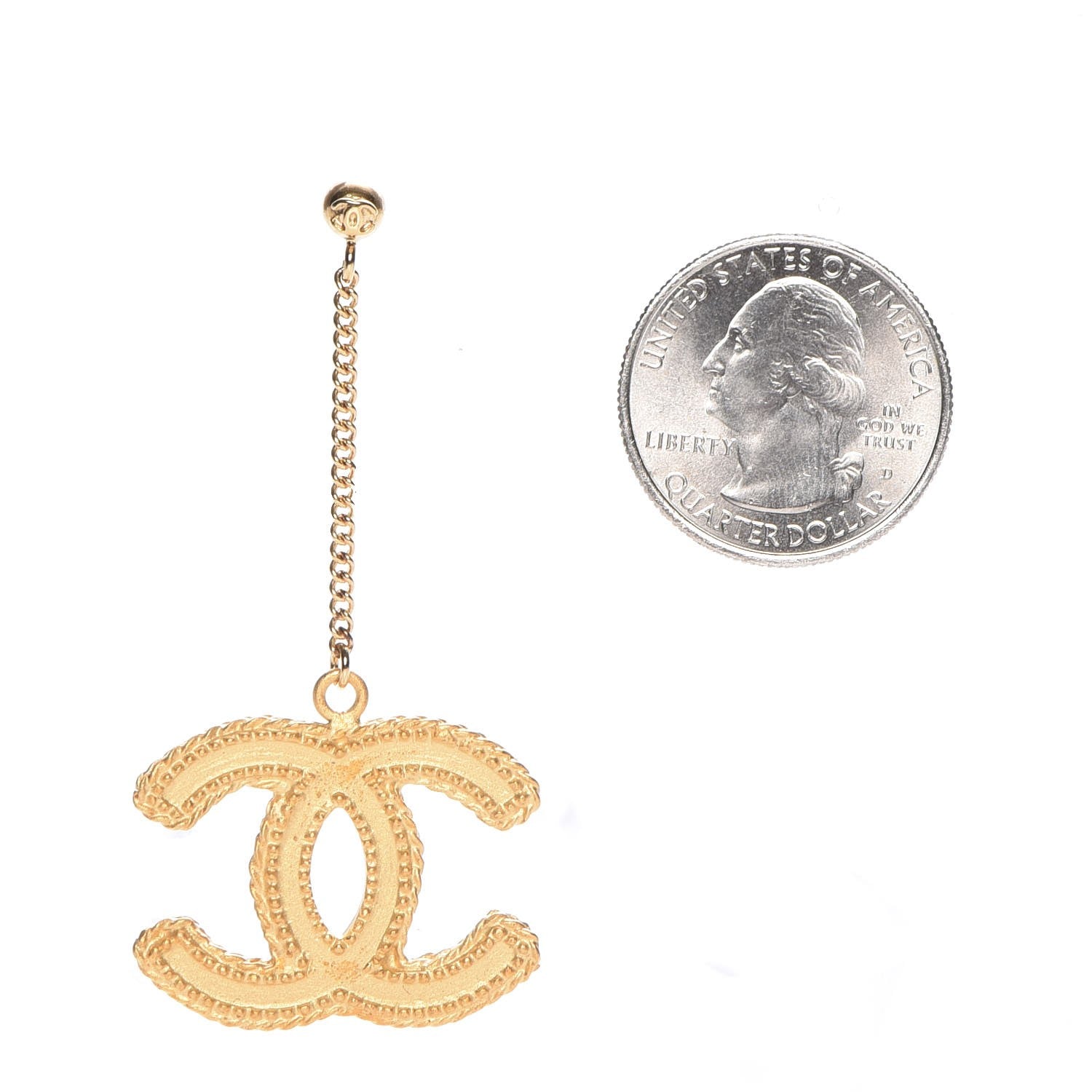 Chanel CC Drop Earrings Matte Gold 2 of 4
