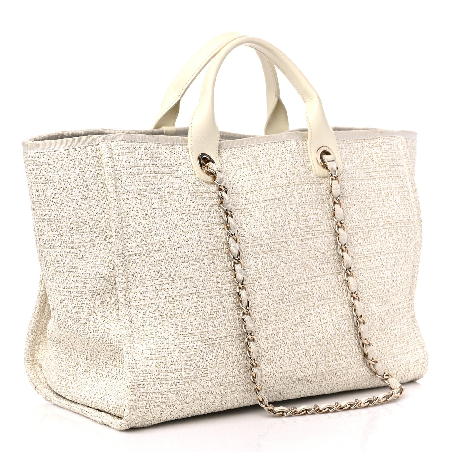 Mixed Fibers Calfskin Medium Deauville Tote Light Beige