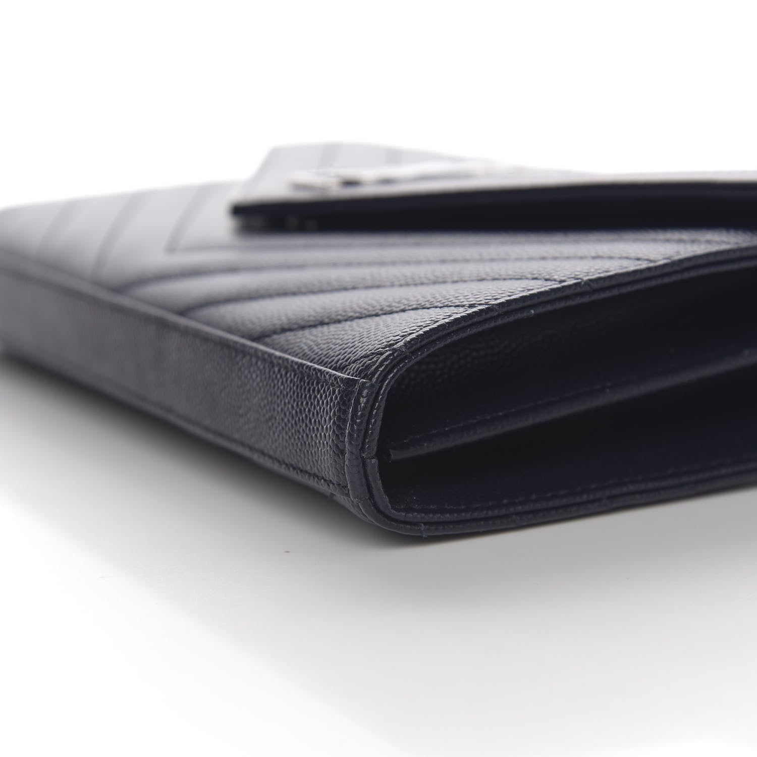 Saint Laurent Grain De Poudre Matelasse Chevron Monogram Chain Wallet Deep Marine 8 of 10