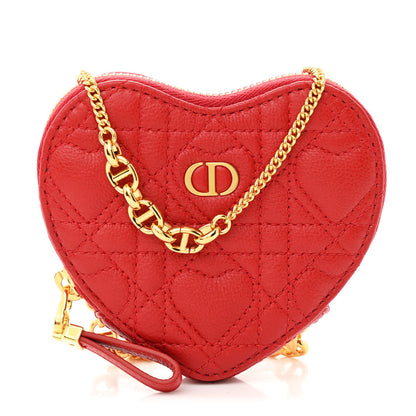 Christian Dior Calfskin Cannage Dioramour Caro Heart Pouch With Chain Red 1 of 11