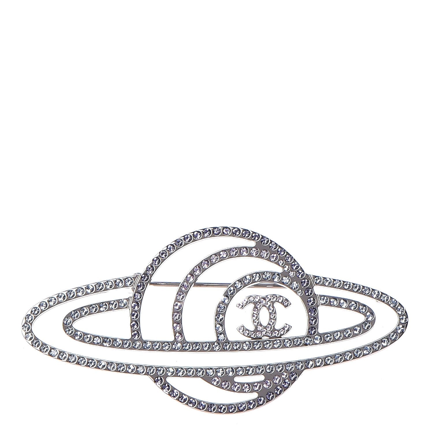 Chanel Ruthenium Crystal CC Planet Brooch Purple Light Blue 1 of 5