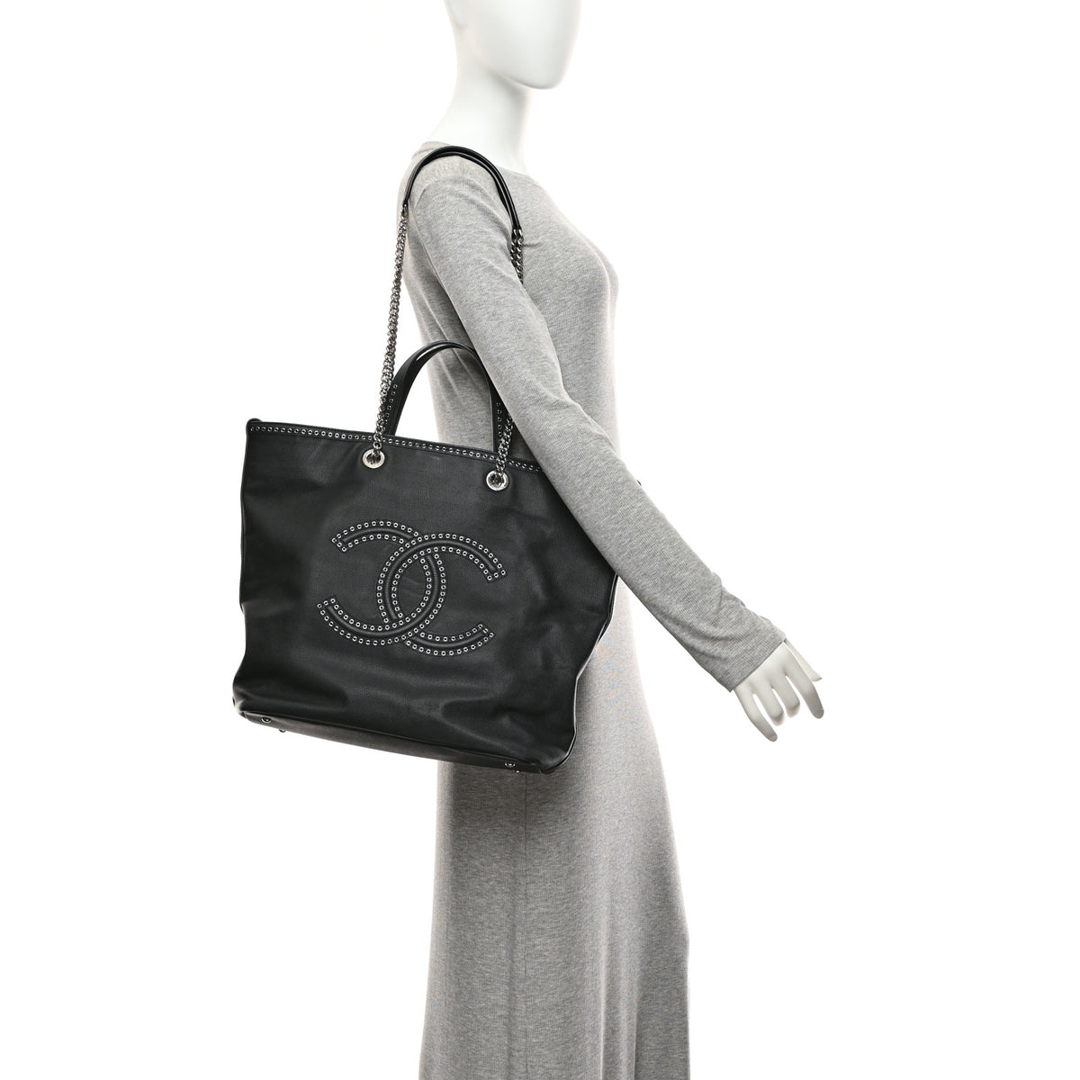 Chanel Grained Calfskin Large Coco Eyelets Shopping Tote Black 2 of 10