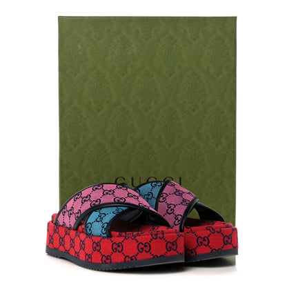 Gucci Monogram Multicolor Criss Cross Platform Slide Sandals 39 Light Blue Blue Pink Red 9 of 9