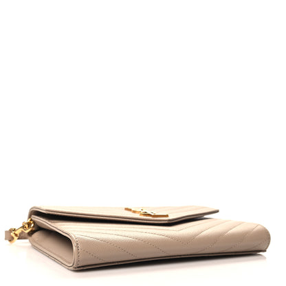 Saint Laurent Grain De Poudre Matelasse Chevron Monogram Envelope Clutch Dark Beige 4 of 11