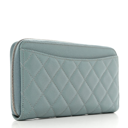 Chanel Caviar Quilted Large Gusset Zip Around Wallet Light Blue 3 of 9