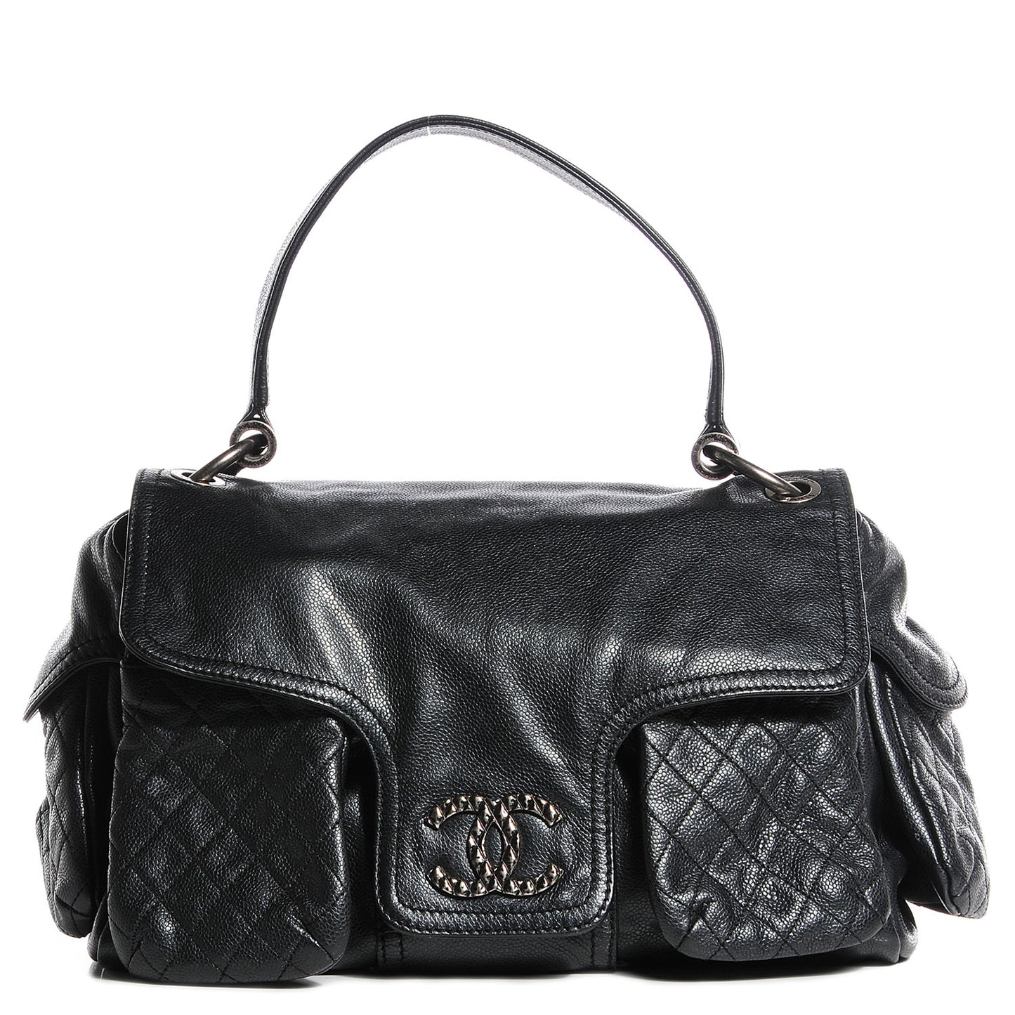 Glazed Caviar Quilted Mademoiselle Satchel Black