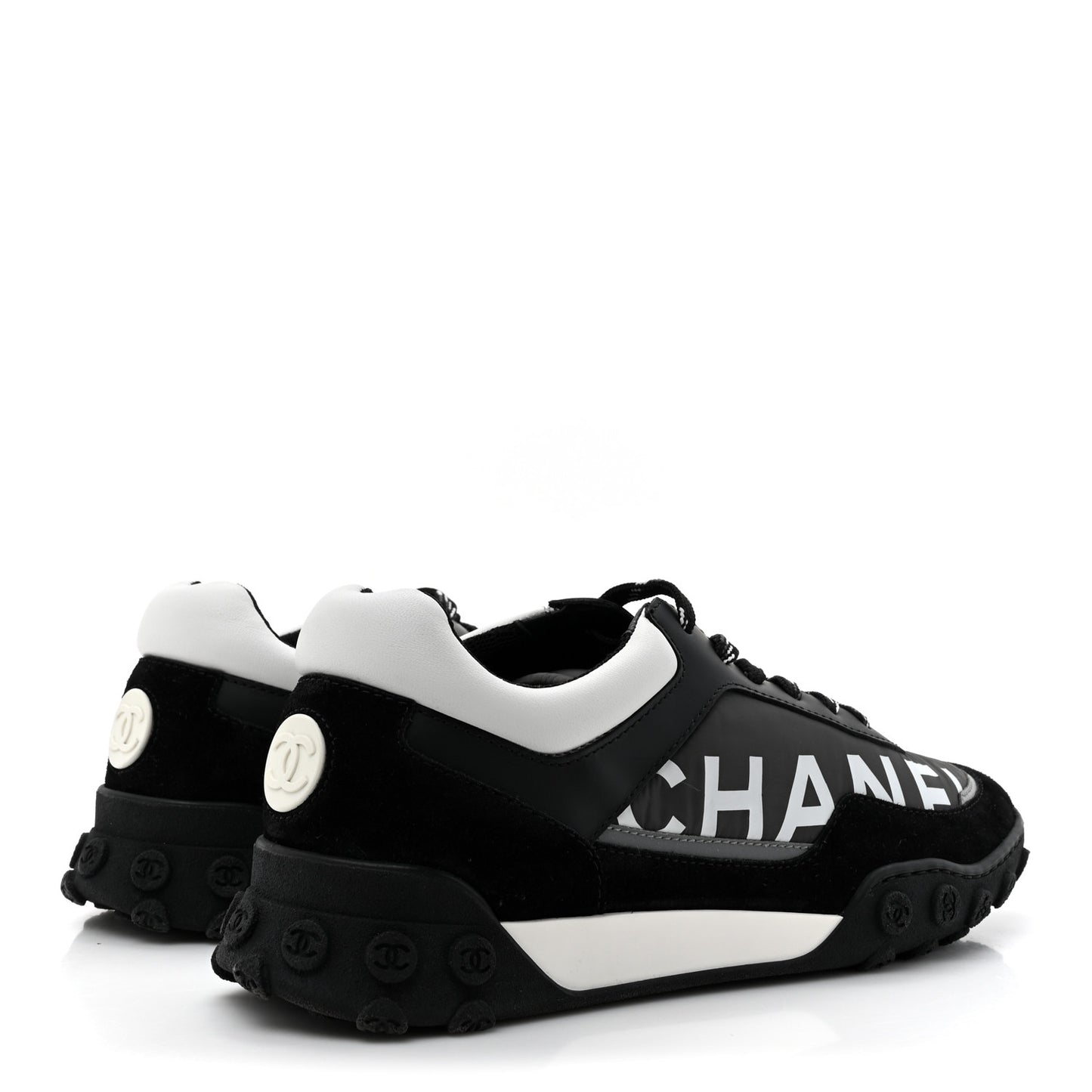 Nylon Calfskin Suede Womens CC Sneakers 40 Black Grey White