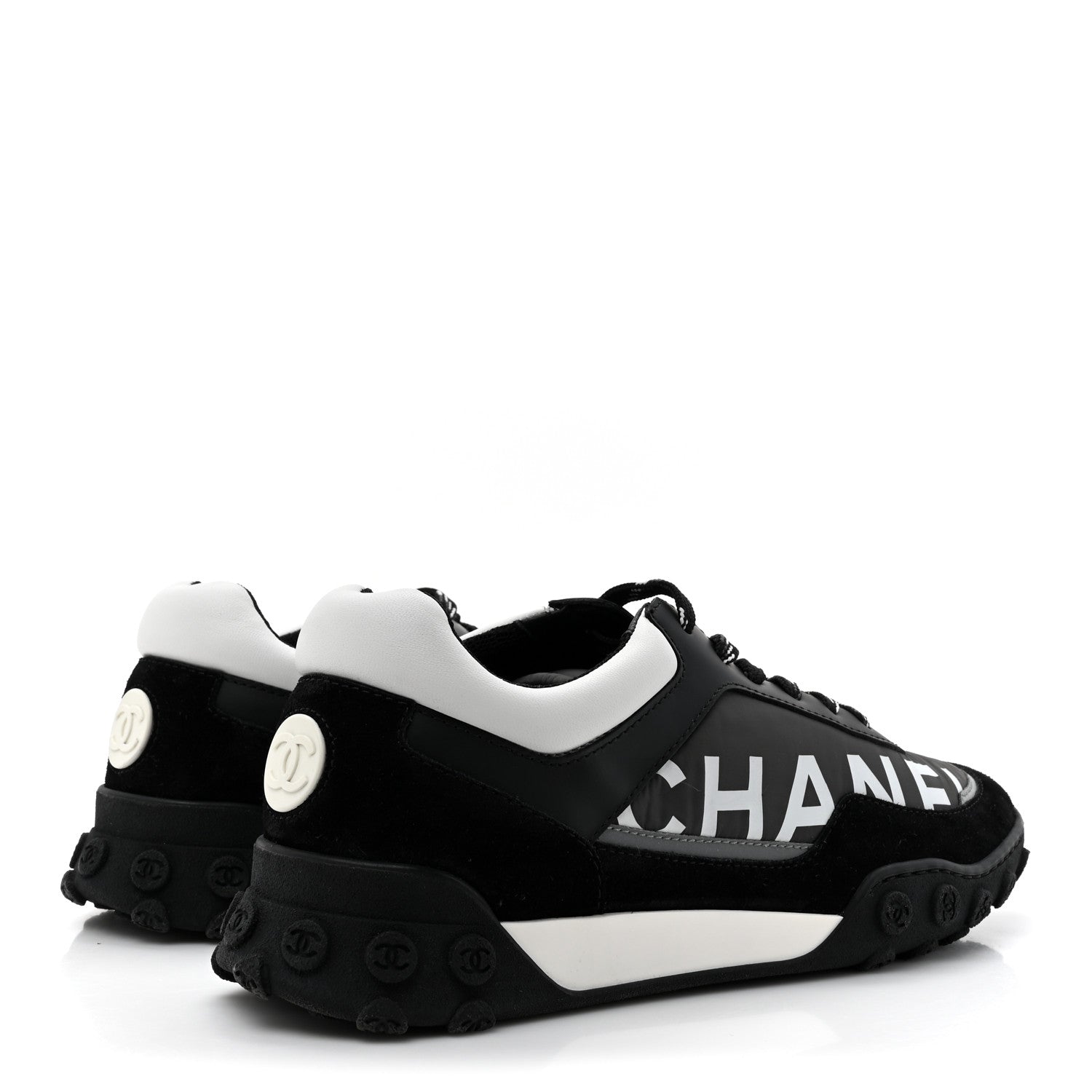 Chanel Nylon Calfskin Suede Womens CC Sneakers 40 Black Grey White 6 of 11