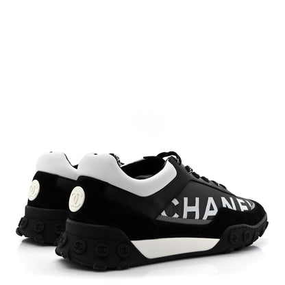 Chanel Nylon Calfskin Suede Womens CC Sneakers 40 Black Grey White 6 of 11