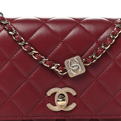 Chanel Lambskin Quilted Strass Studded CC Wallet on Chain WOC Burgundy 8 of 11