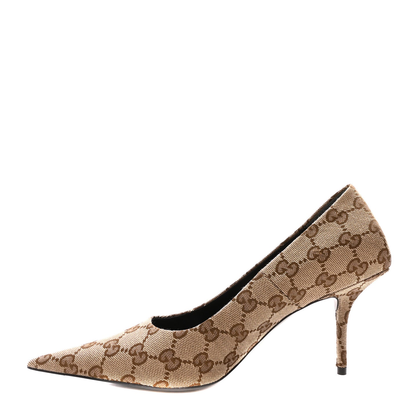 X GUCCI GG Monogram Square Knife 80mm Pumps 36.5 Beige Ebony
