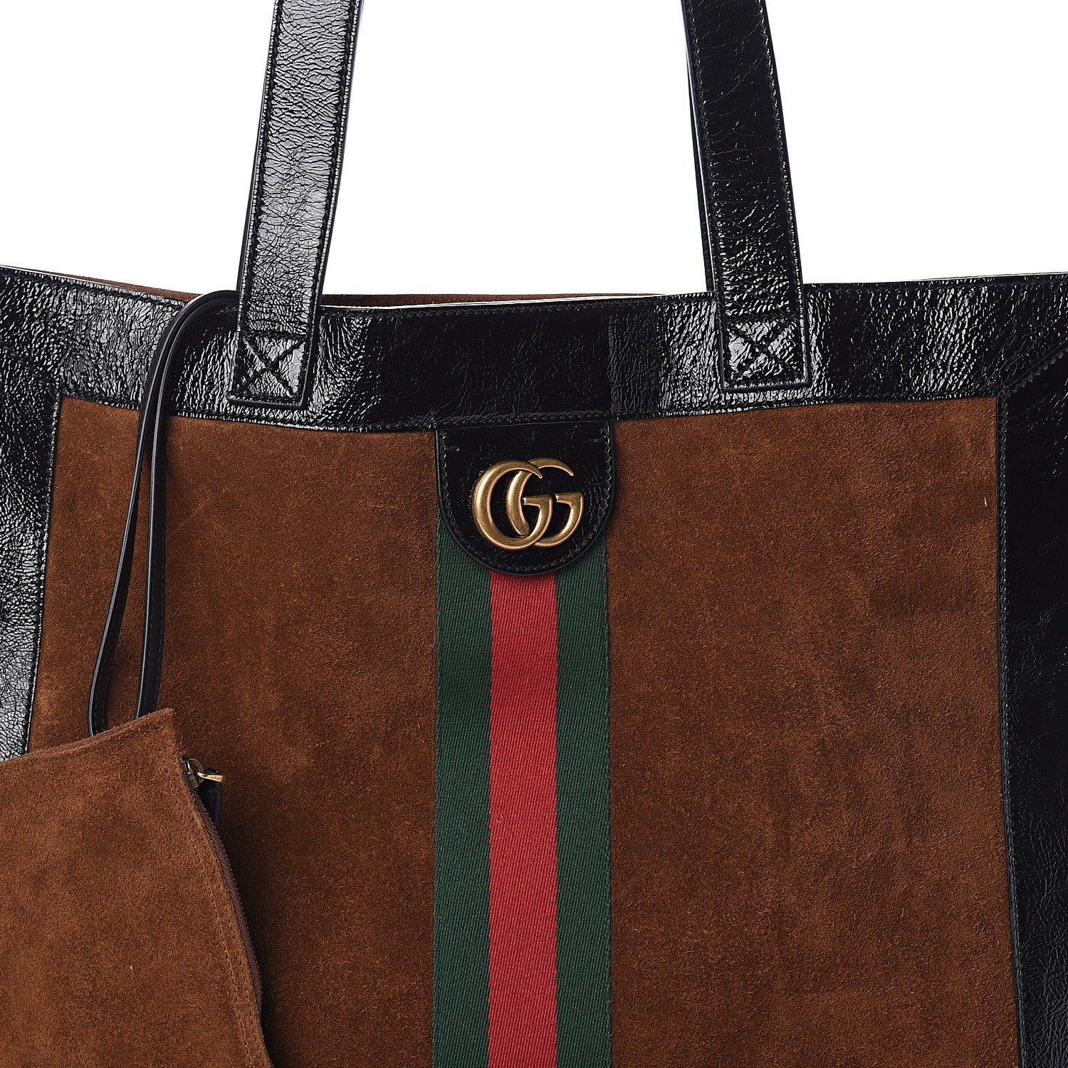 Gucci Suede Patent Web Large Ophidia Vertical Shopping Tote Nocciola Black 6 of 8