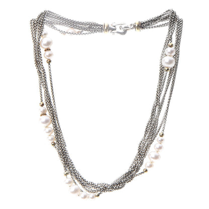 David Yurman Sterling Silver 18K Yellow Gold Pearl Multi Strand Necklace 3 of 11
