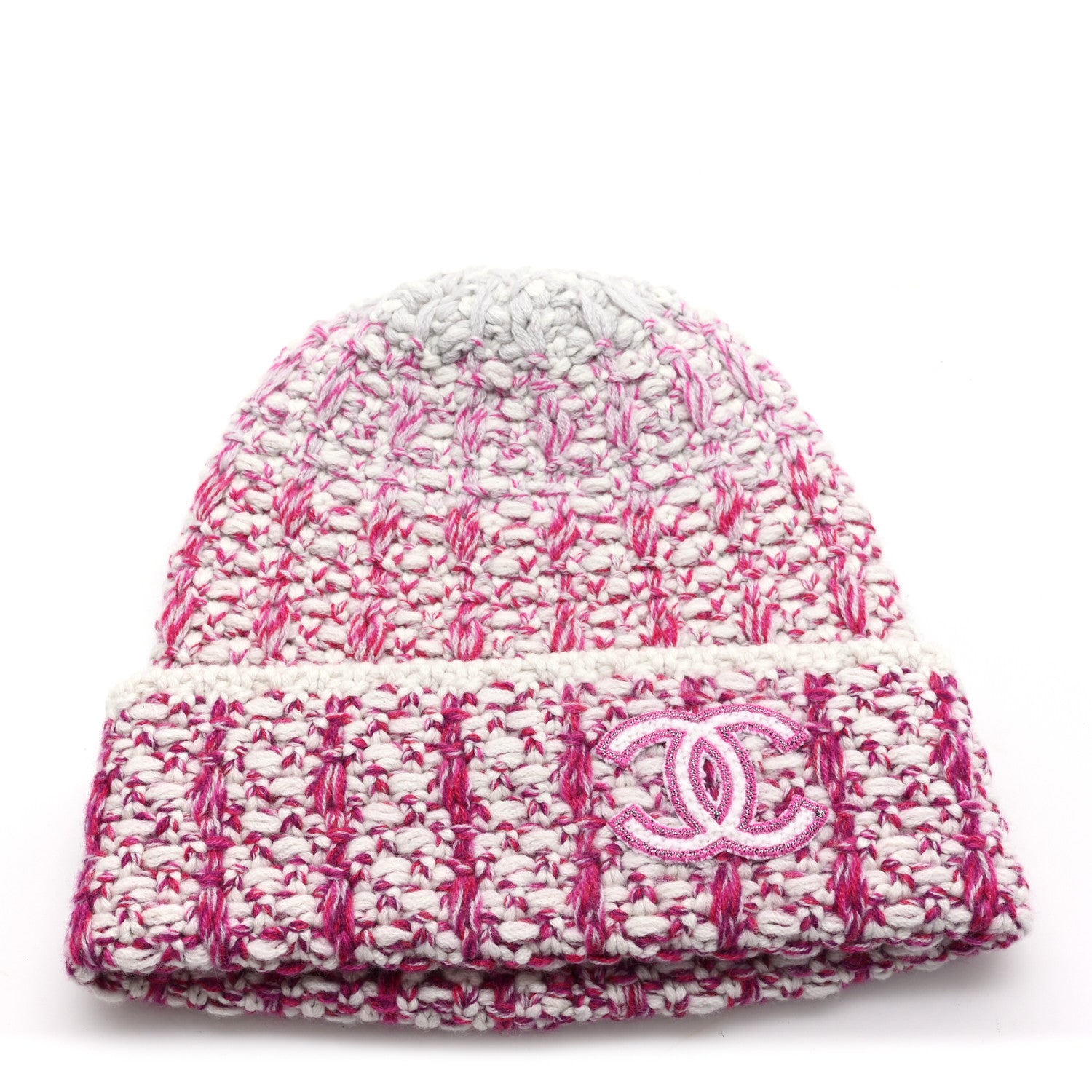 Chanel Cashmere CC Beanie Hat Pink Beige 1 of 5