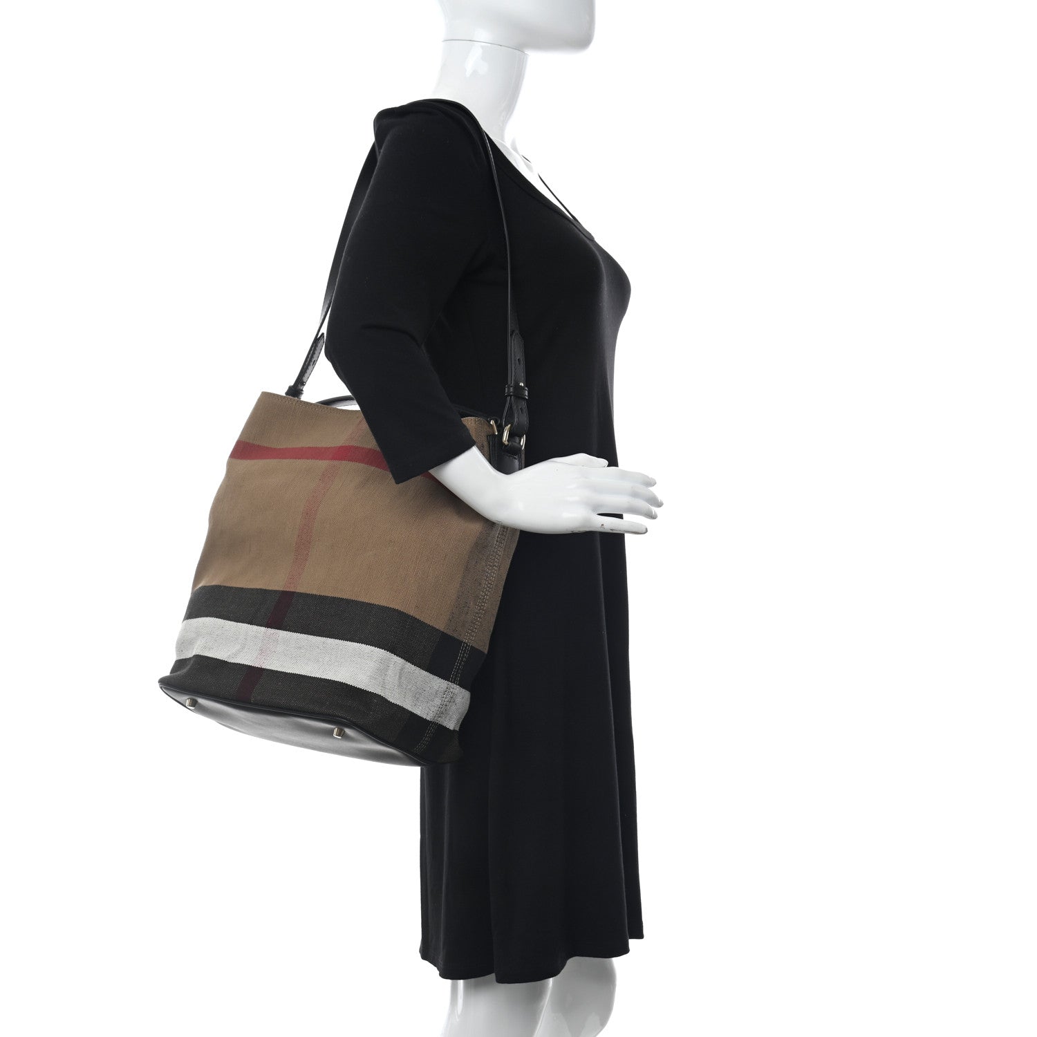 Burberry Canvas Mega Check Medium Ashby Hobo Black 2 of 15