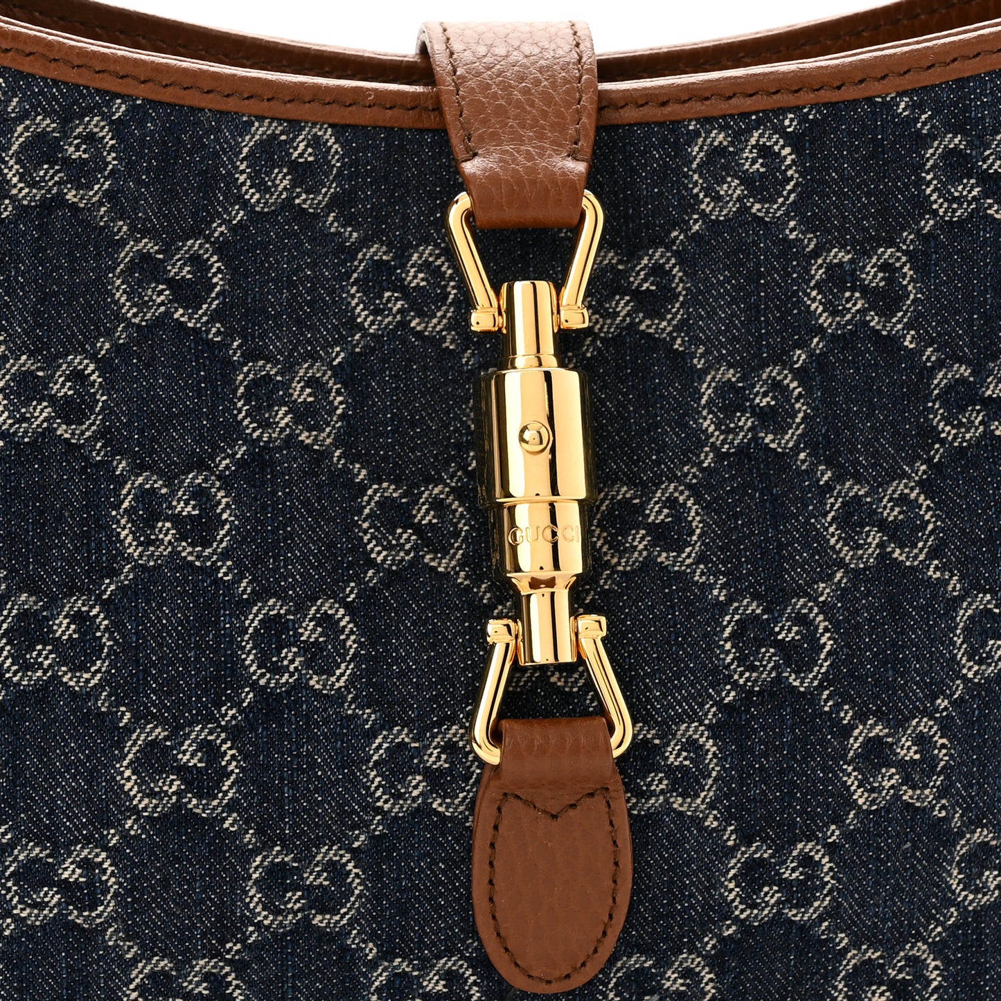 New Denim GG Monogram Calfskin Small Jackie 1961 Hobo Blue Tea Cuir