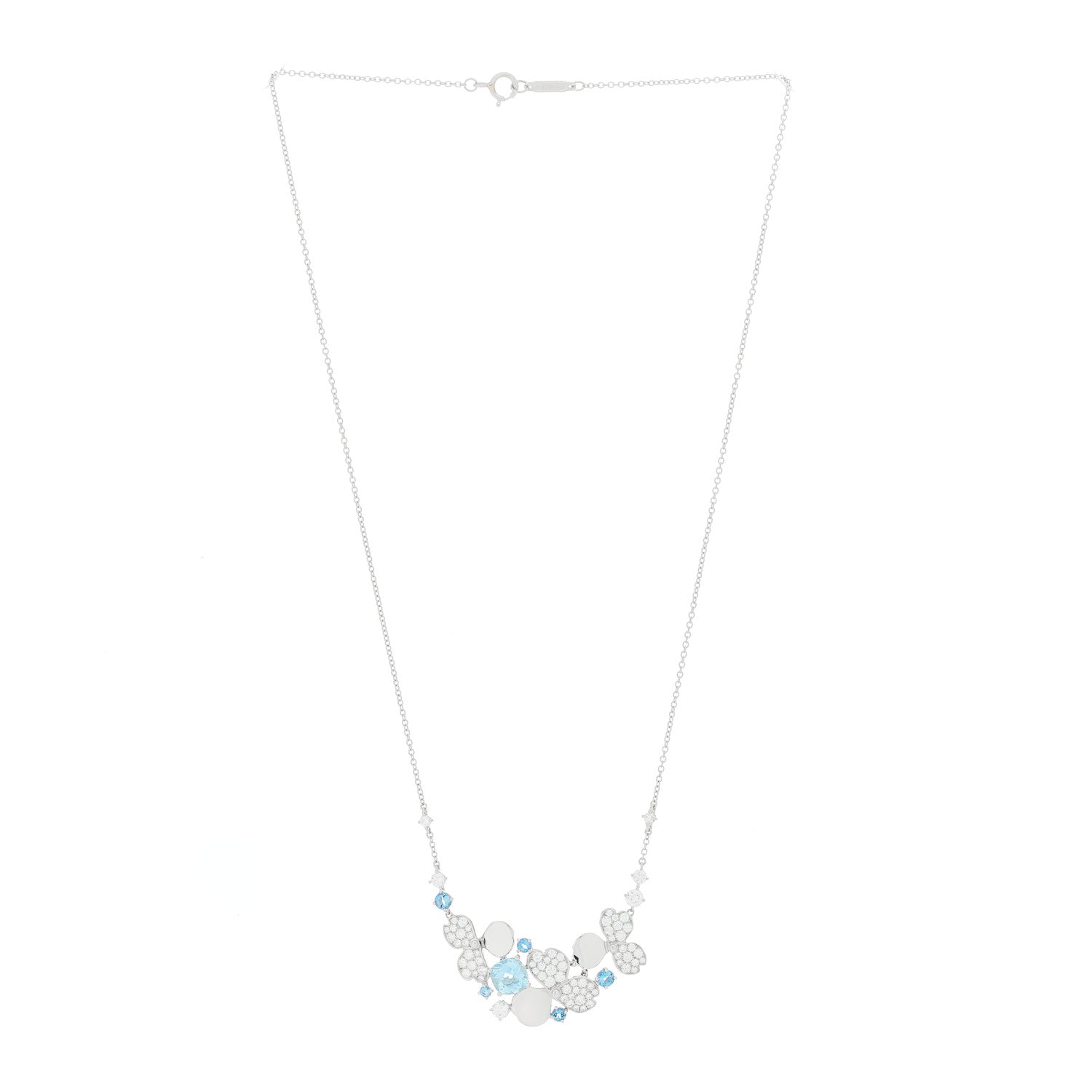 Tiffany Platinum Diamond Aquamarine Paper Flowers Cluster Pendant Necklace 2 of 5