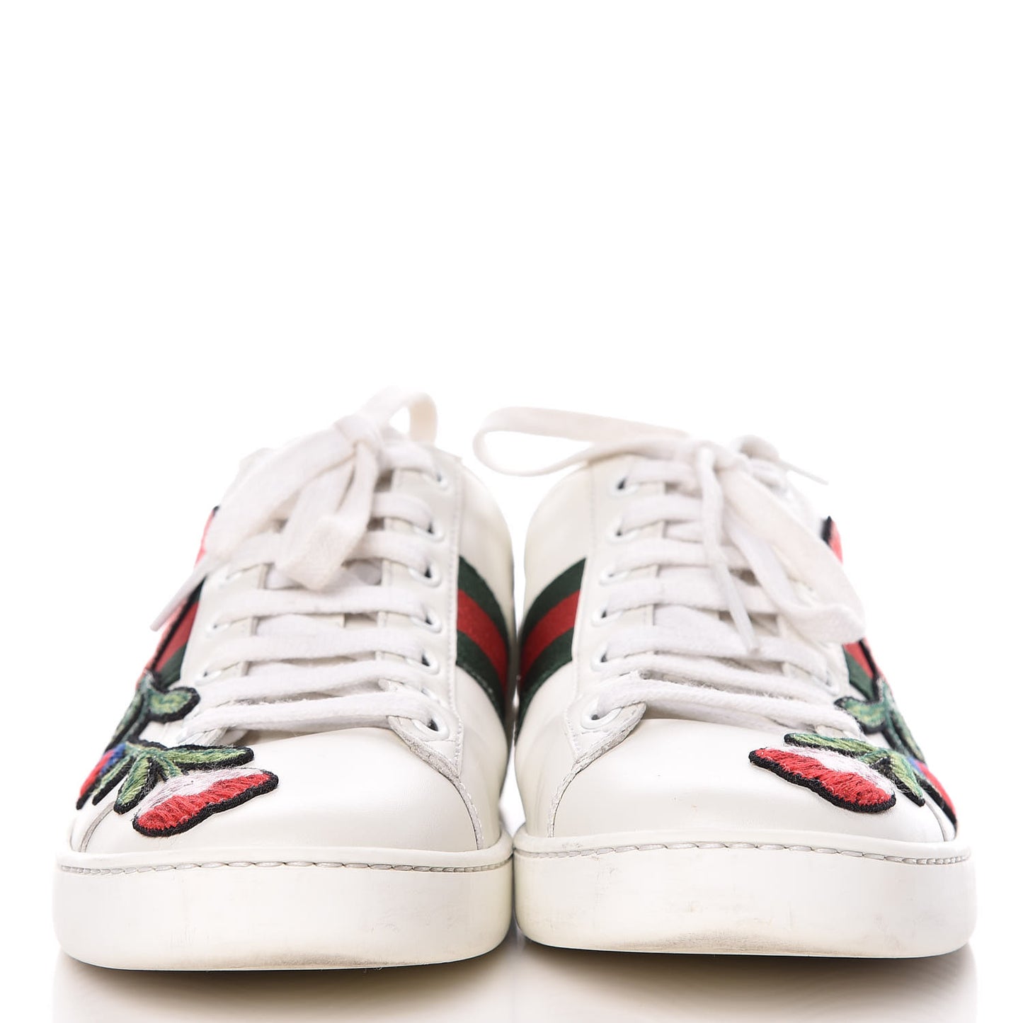 Metallic Calfskin Floral Embroidered Womens Ace Sneakers 36.5 Silver