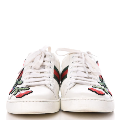 Gucci Metallic Calfskin Floral Embroidered Womens Ace Sneakers 36.5 Silver 2 of 17