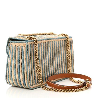 Gucci Raffia Woven Small GG Marmont Shoulder Bag Natural Light Blue 3 of 11