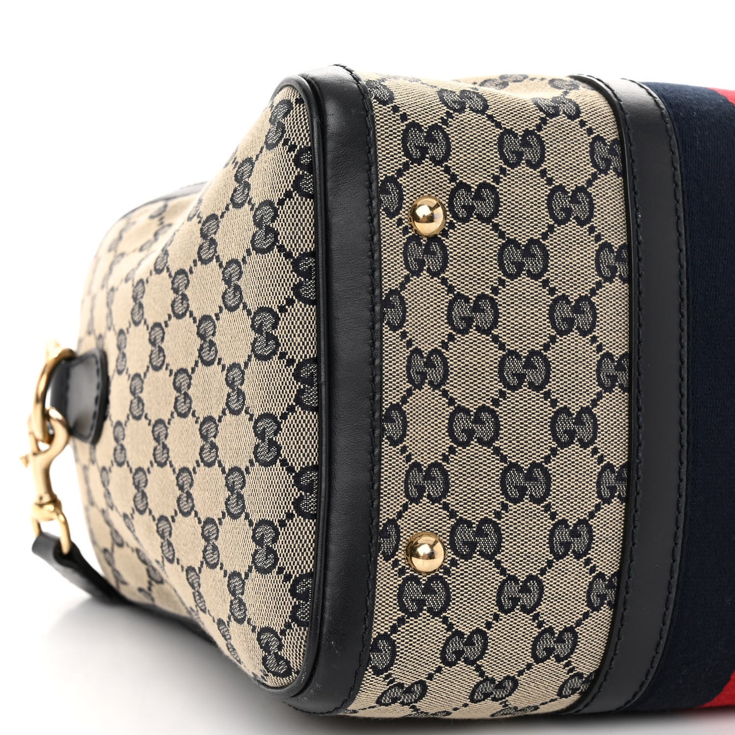Monogram Selleria Calfskin Vintage Web Medium Boston Beige Blue