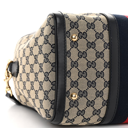 Gucci Monogram Selleria Calfskin Vintage Web Medium Boston Beige Blue 8 of 10